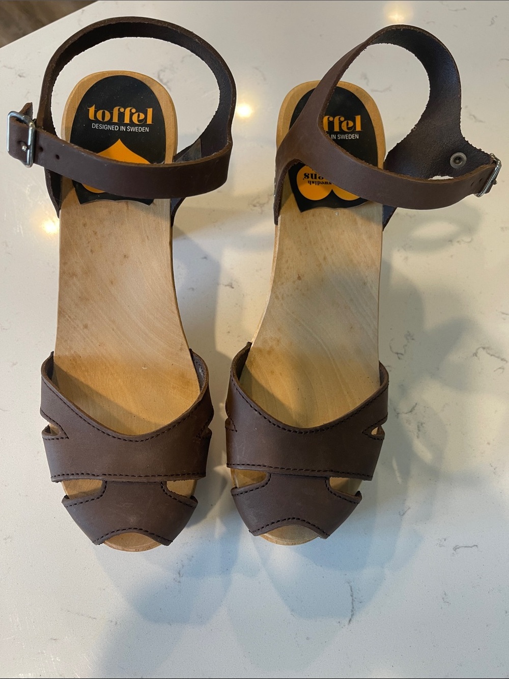 Swedish Hasbeens Brown Leather Cutout Ankle-Strap Sandals Women Size 39/8.5